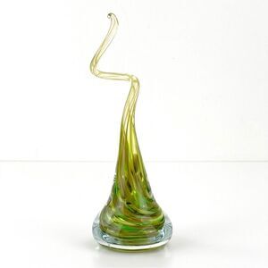 Ron Hinkle 8" Art Glass Paperweight Decor Green Swirl 2008